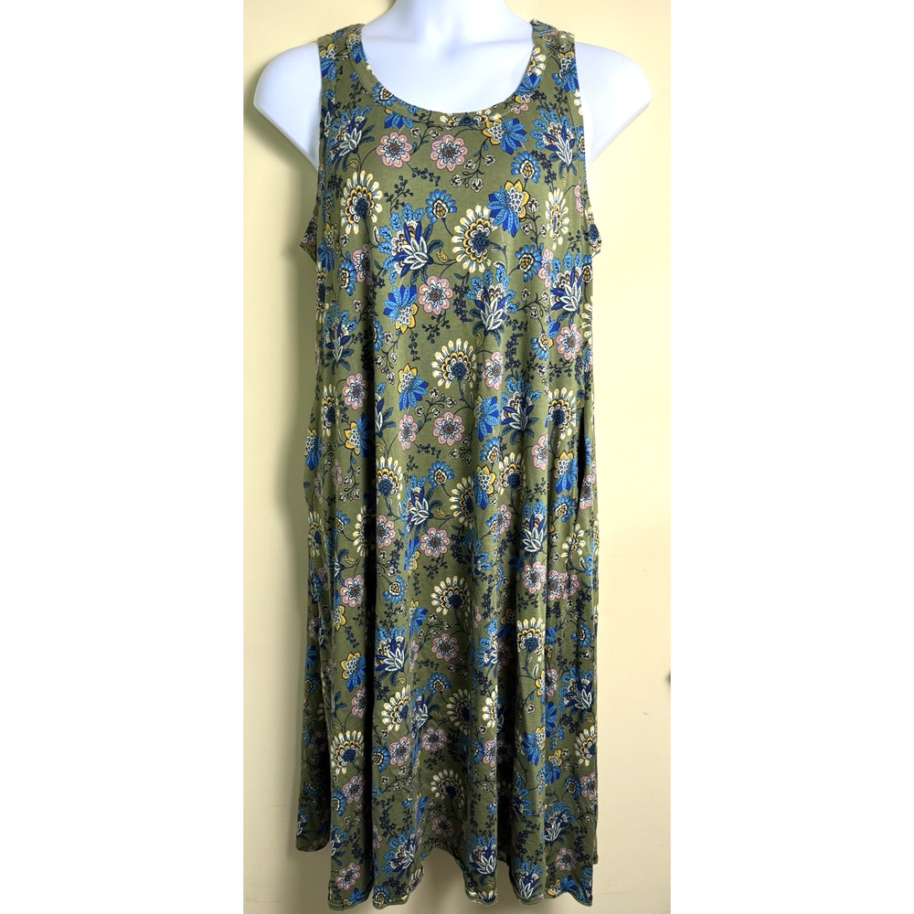 Soft Surroundings maxi dress green floral 1X Vacation Beach Boho Resortwear